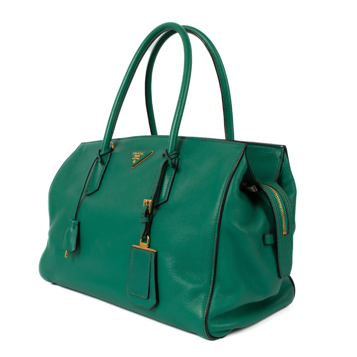 Sac cabas Prada en cuir grainé Vitello vert