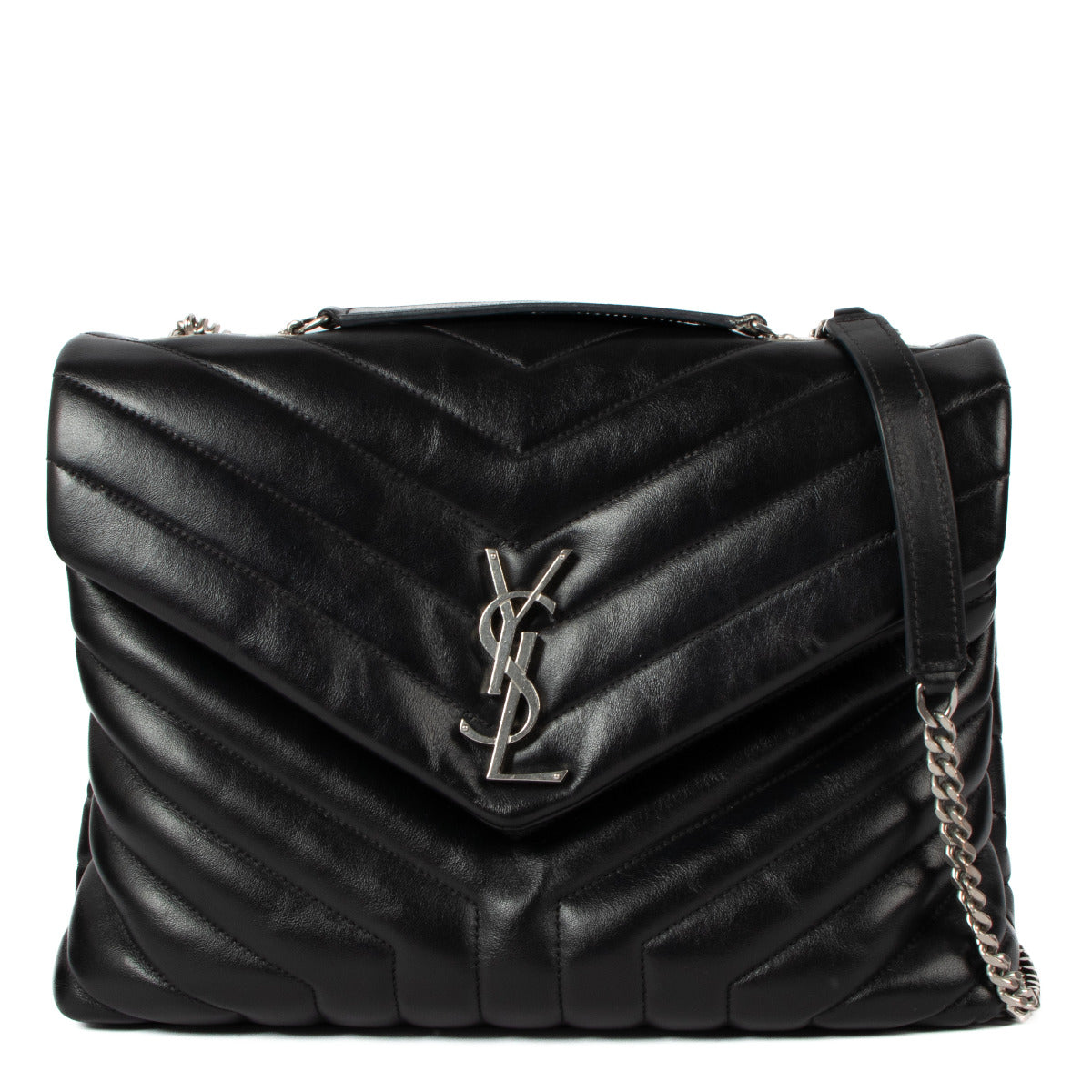 The Saint Laurent Black Medium Loulou Bag is a sophisticated blend of style and practicality. Crafted from soft, quilted black leather, this iconic bag is elevated by sleek silver-toned hardware, making it a timeless addition to any wardrobe. Its medium s