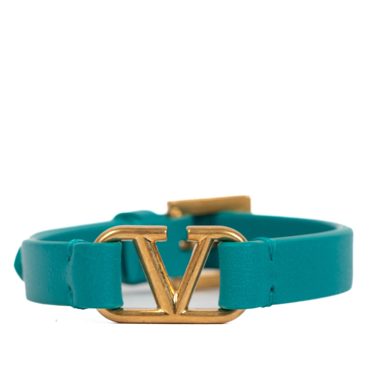Valentino Garavani Green Leather Vlogo Bracelet