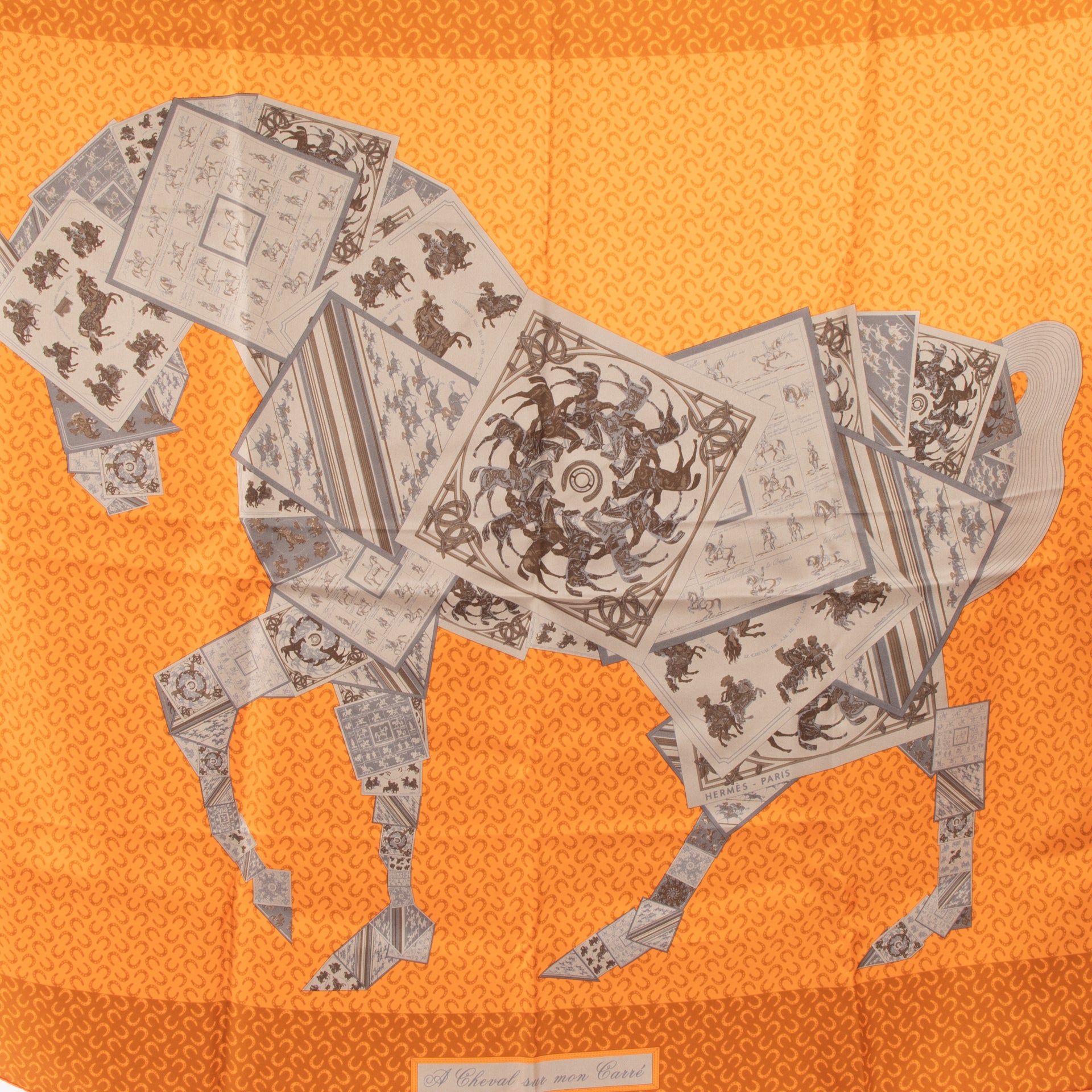 Hermès Oranje A Cheval Sur Mon Carré Zijden Sjaal 90