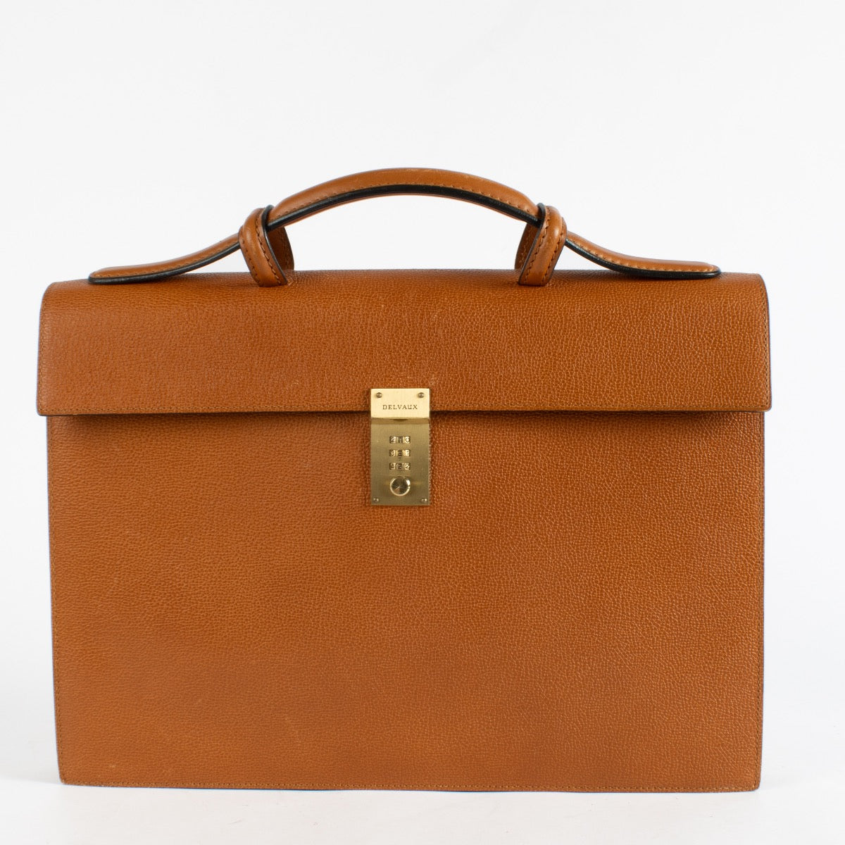 Delvaux Message Camel Slekely 1992 vintage briefcase in smooth tan leather.