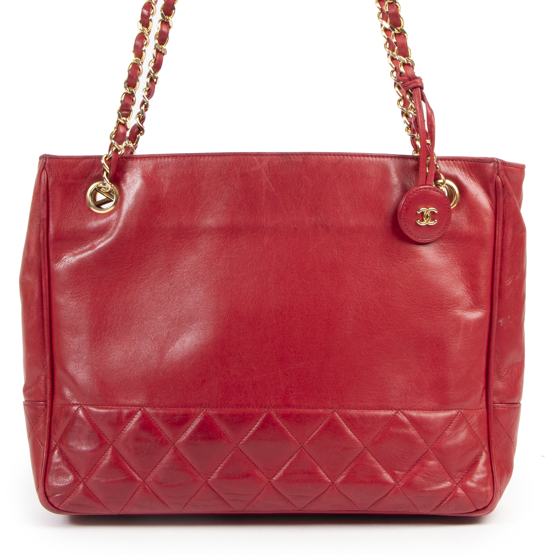 Authentieke Tweedehands Chanel Vintage Red Shopping Tote juiste prijs veilig online shoppen luxe merken webshop winkelen Antwerpen België mode fashion