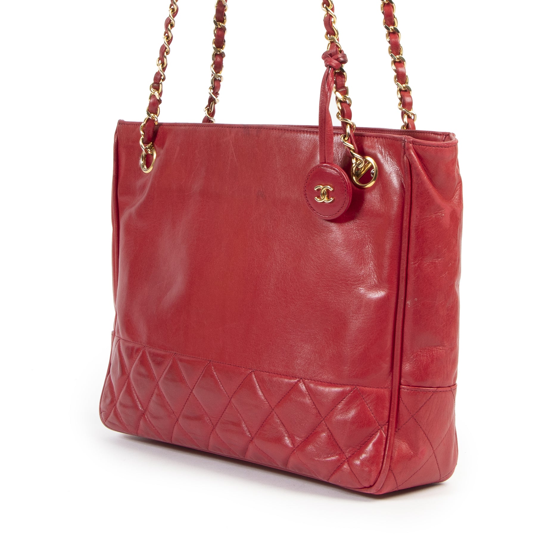 Authentic secondhand Chanel Vintage Red Shopping Tote designer bags fashion luxury vintage webshop safe secure online shopping