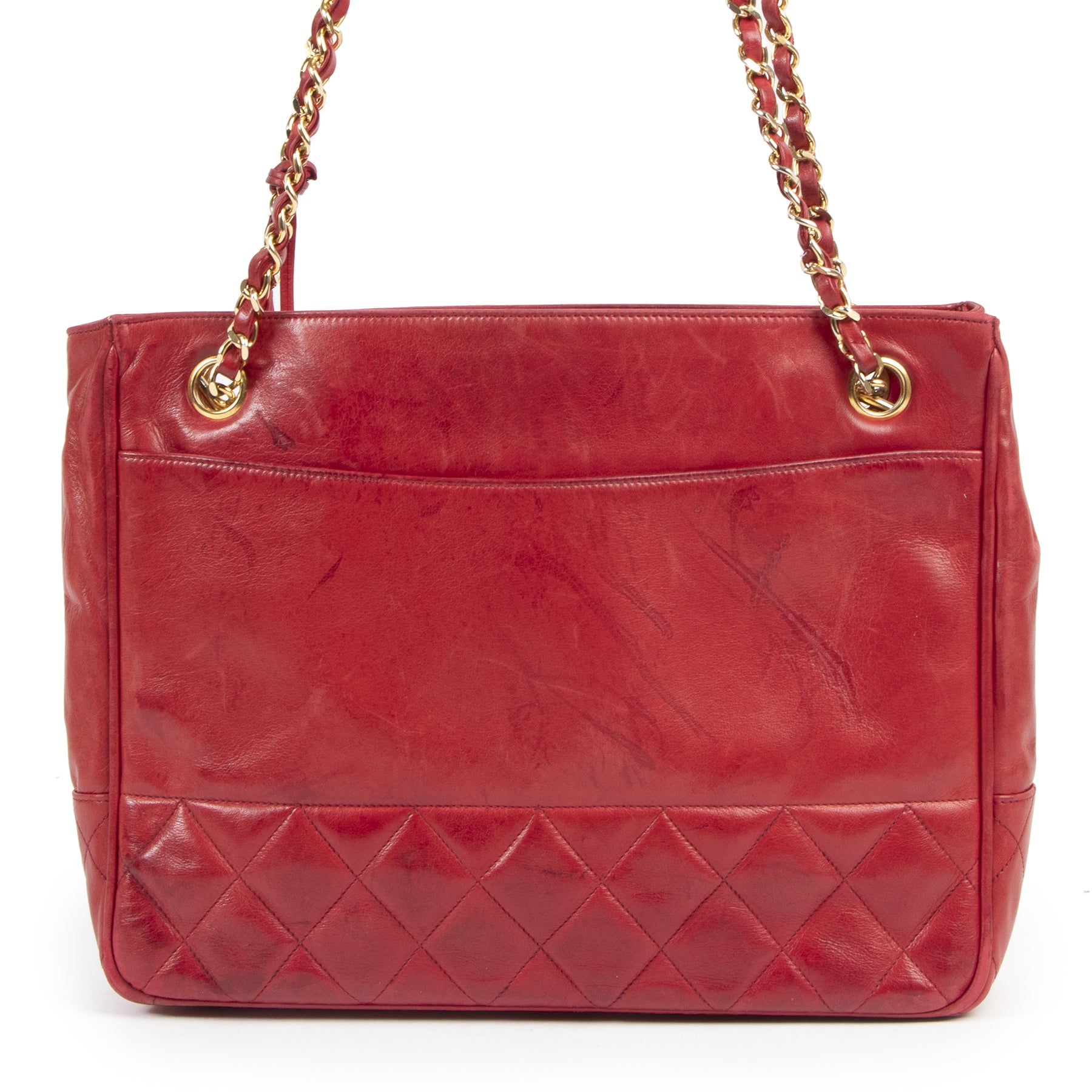 Authentic secondhand Chanel Vintage Red Shopping Tote designer bags fashion luxury vintage webshop safe secure online shopping