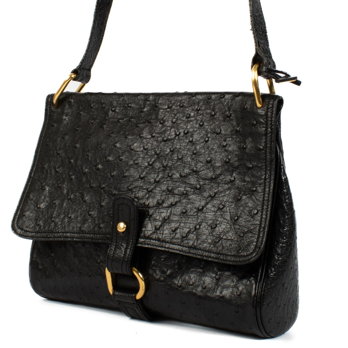 Shop 100% authentic secondhand Delvaux Black Vintage Ostrich Crossbody Bag on Labellov.com