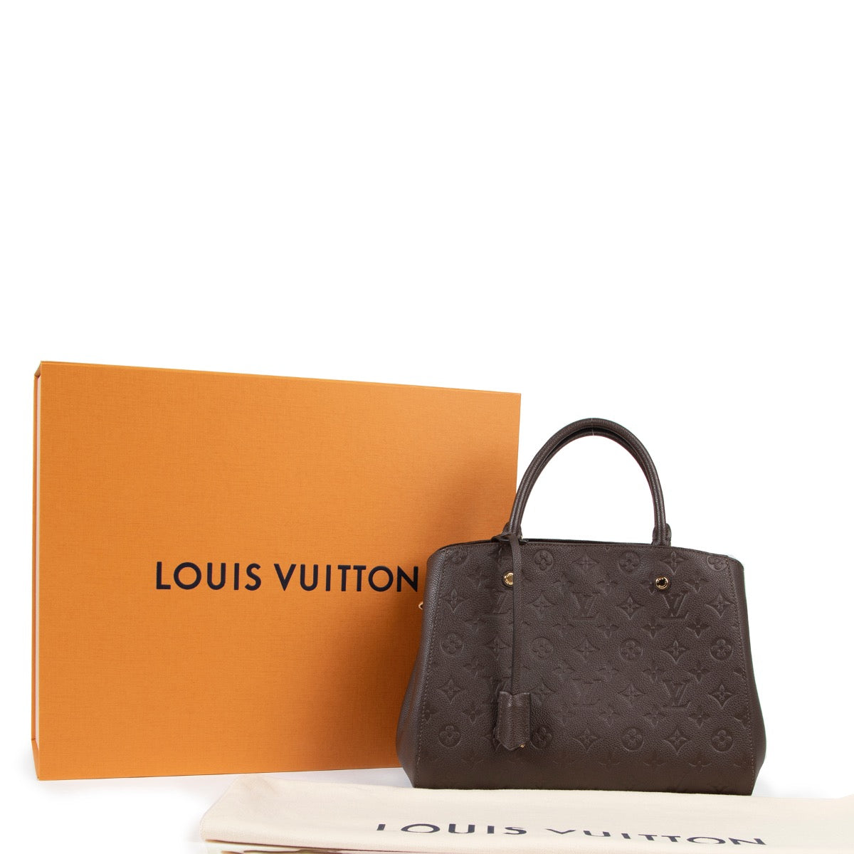 Shop safe online authentic Louis Vuitton Brown Monogram Montaigne MM Top Handle Bag at the right price.