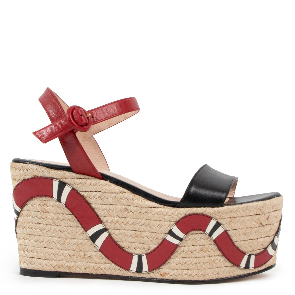 Gucci Snake Raffia Platform Espadrille Sandals