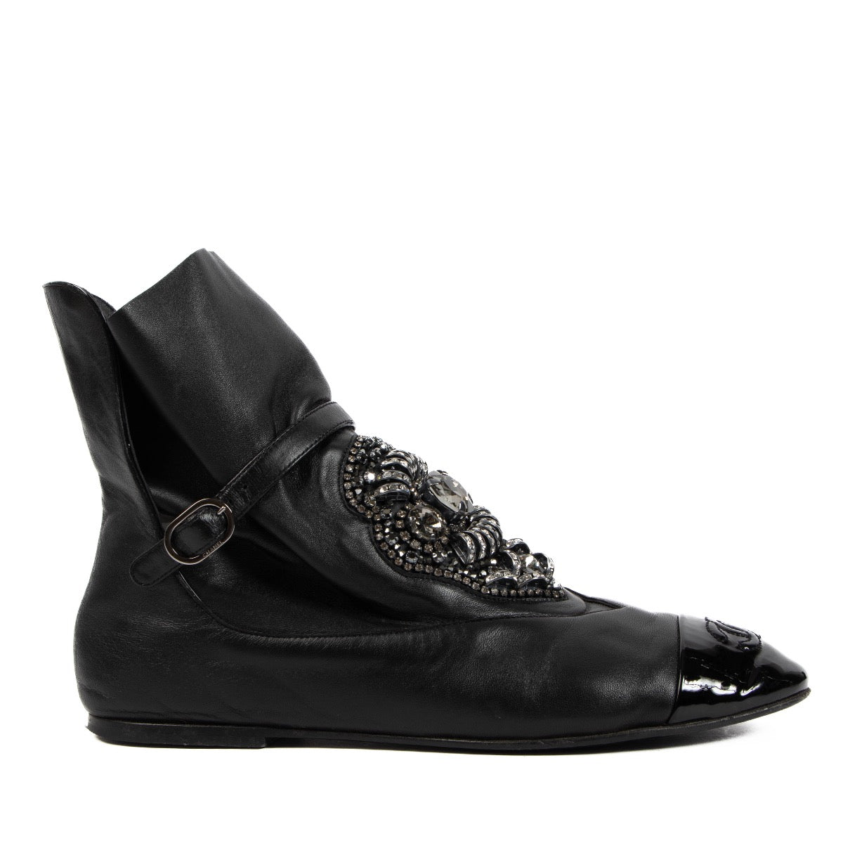 Chanel Black Crystal Embellished CC Cap Toe Boots