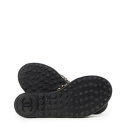 Chanel Black Terry Gold Chain Slide Thong Sandals