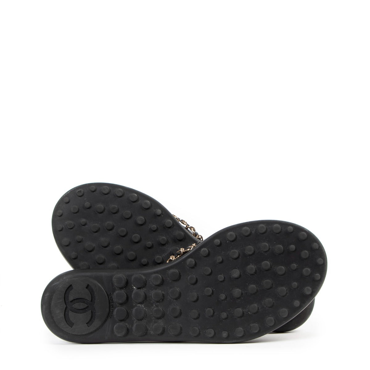 Chanel Black Terry Gold Chain Slide Thong Sandals