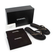 Chanel 21s Black Terry Gold Chain Slide Thong Sandals
