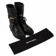 Chanel Black Calf Leather Lace Up Boot