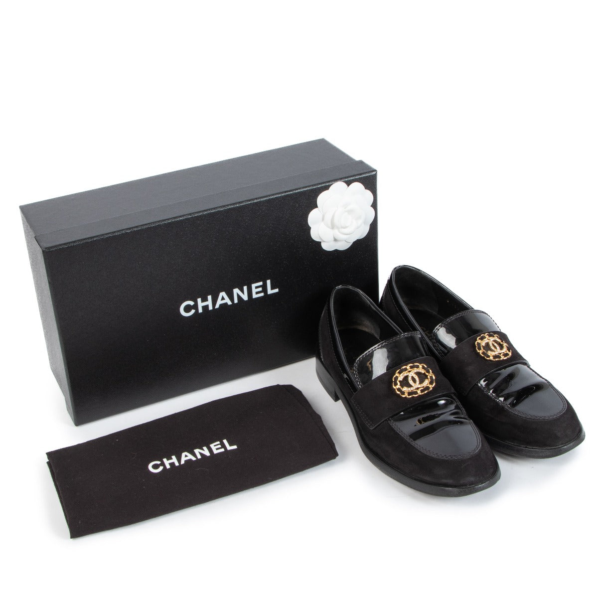Mocassins Chanel Noirs CC Chaîne Cristallisée - Taille 39