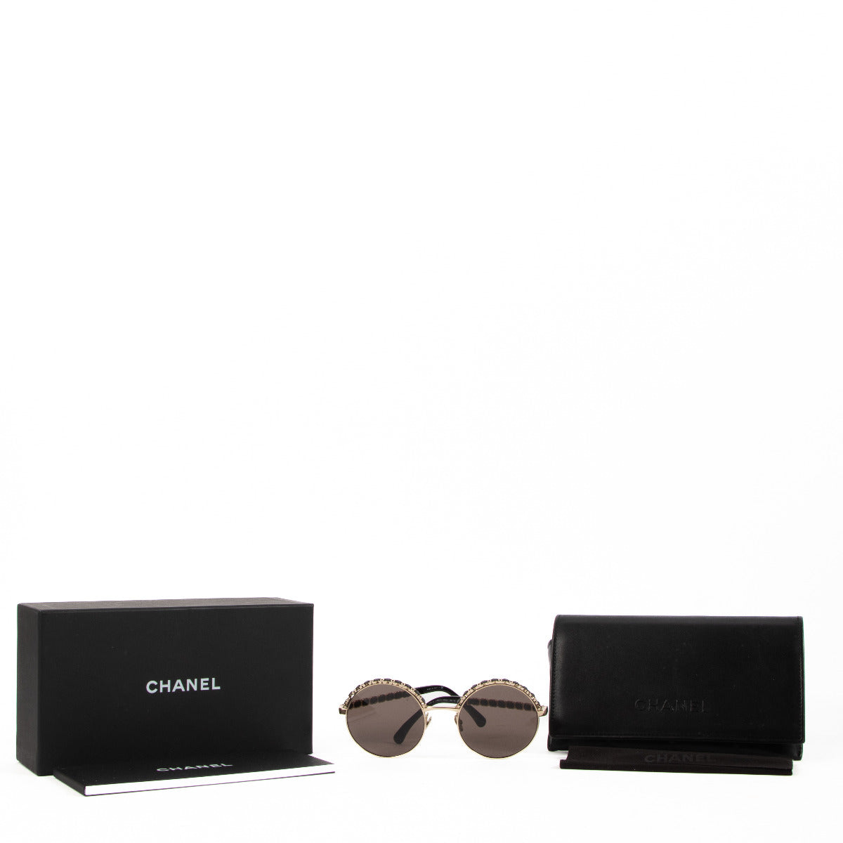 Chanel Round Black Leather CC Detail Sunglasses for the best price at labellov secondhand luxury in Antwerp