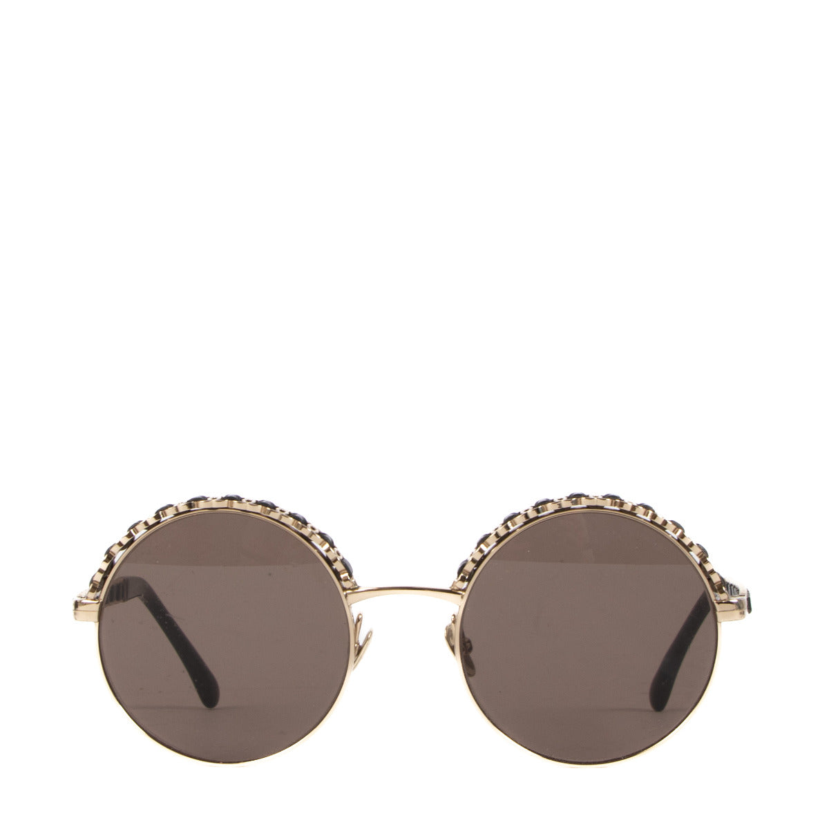 Chanel Round Black Leather CC Detail Sunglasses