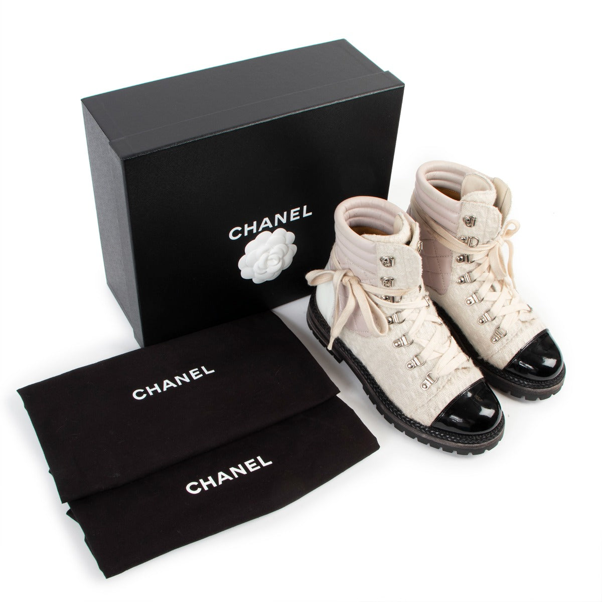 Chanel Tweed and Quilted Lambskin Leather Boots