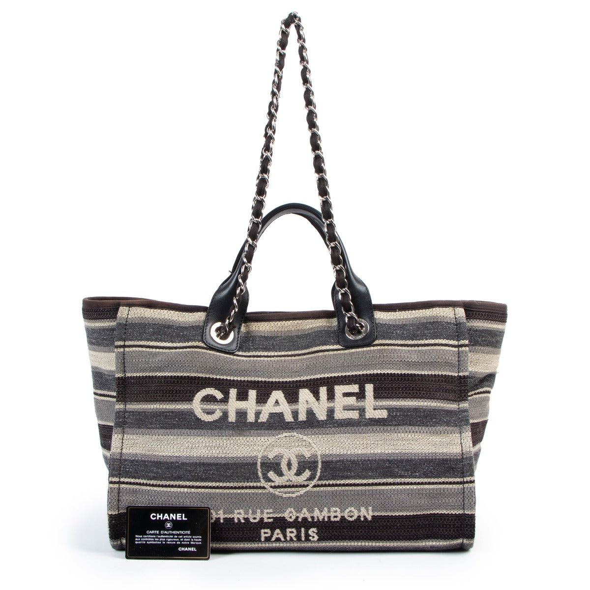 Chanel 18A Deauville Striped Canvas Shopping Tote Bag