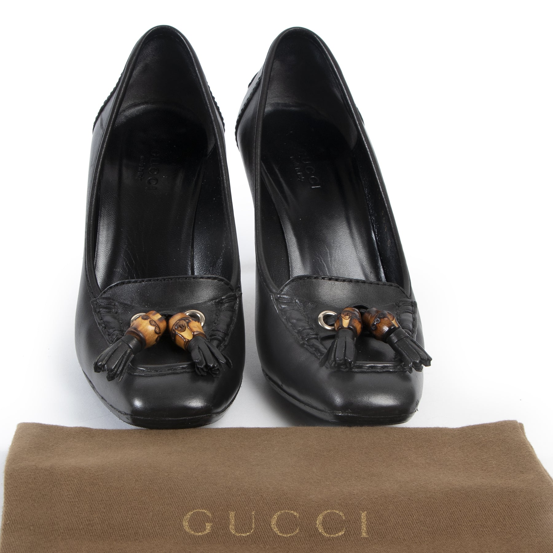 Authentic secondhand Gucci Black Leather Bamboo Heels - Size 36,5 designer shoes fashion luxury vintage webshop safe secure online shopping