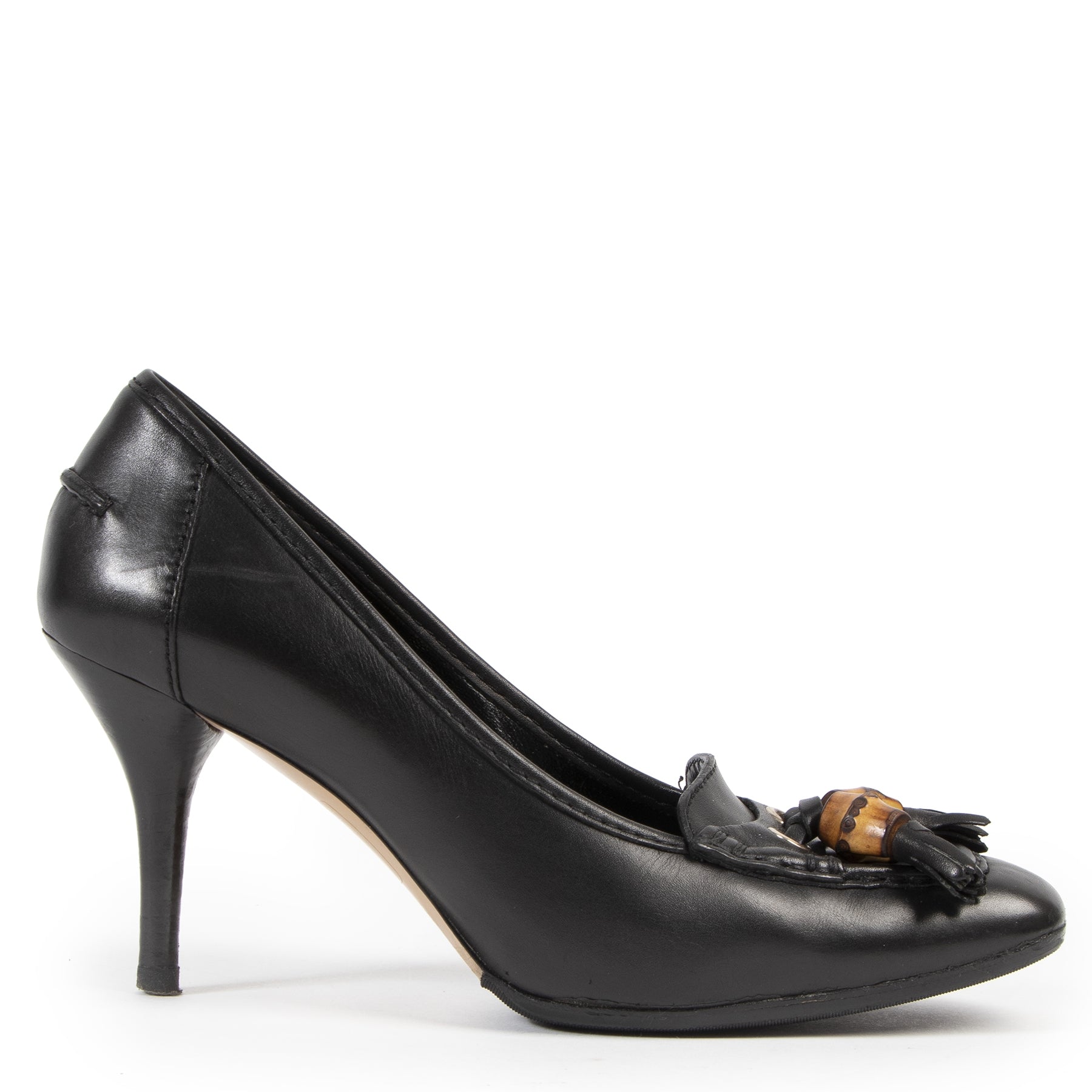 Authentic secondhand Gucci Black Leather Bamboo Heels - Size 36,5 designer shoes fashion luxury vintage webshop safe secure online shopping