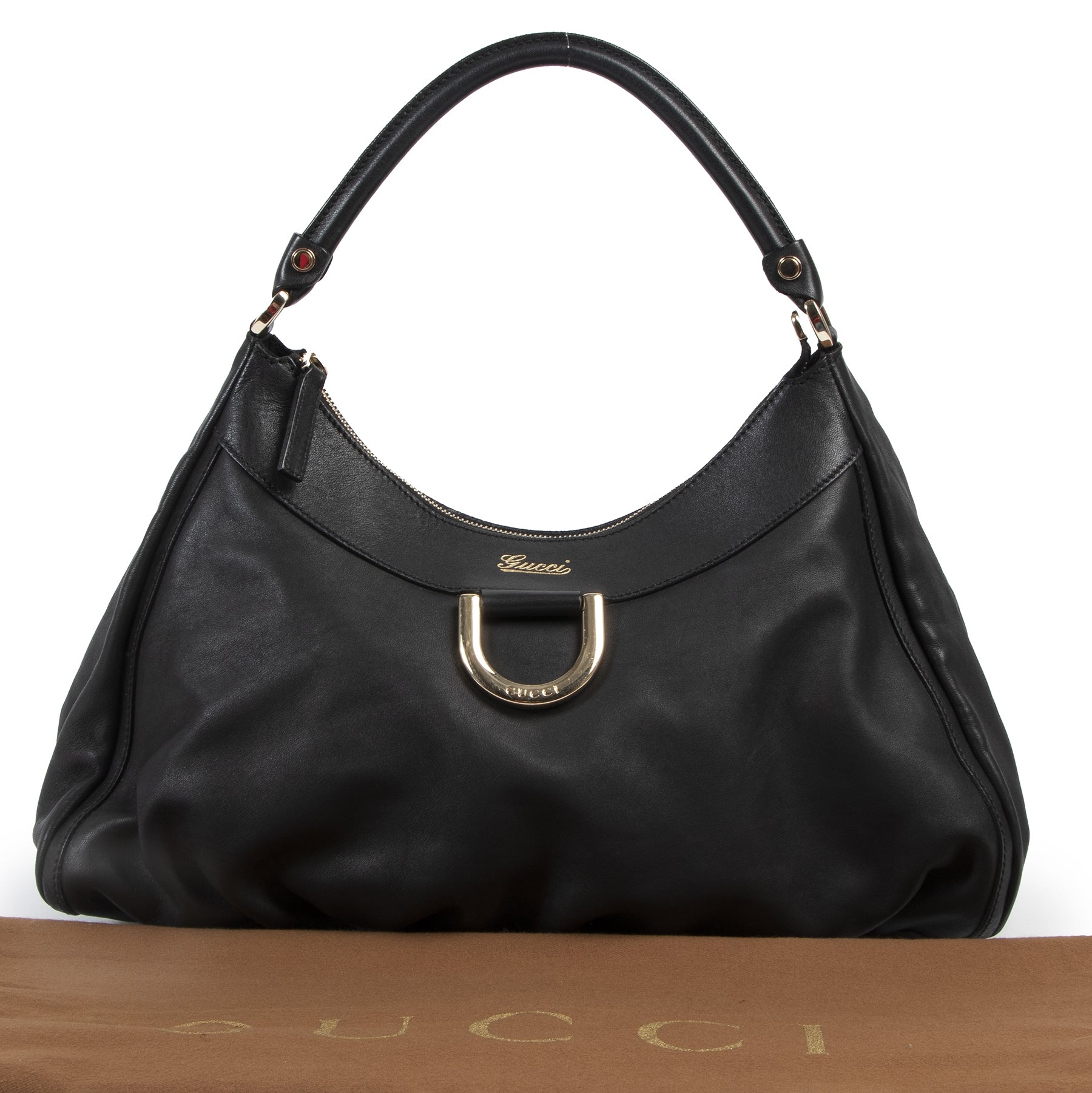 Authentic secondhand Gucci Black Leather D-Ring Shoulder Bag designer bags fashion luxury vintage webshop safe secure online shopping