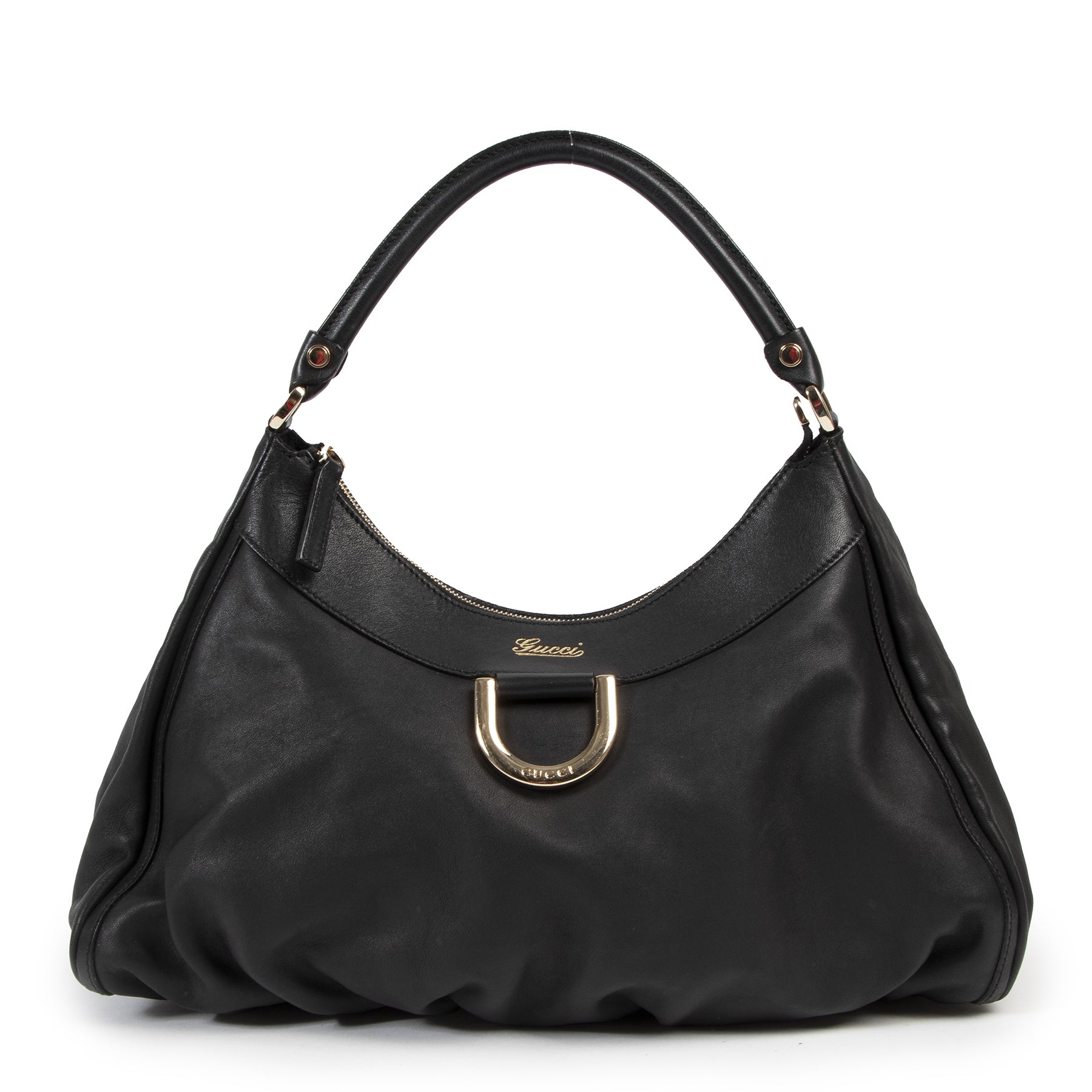 Authentic secondhand Gucci Black Leather D-Ring Shoulder Bag designer bags fashion luxury vintage webshop safe secure online shopping