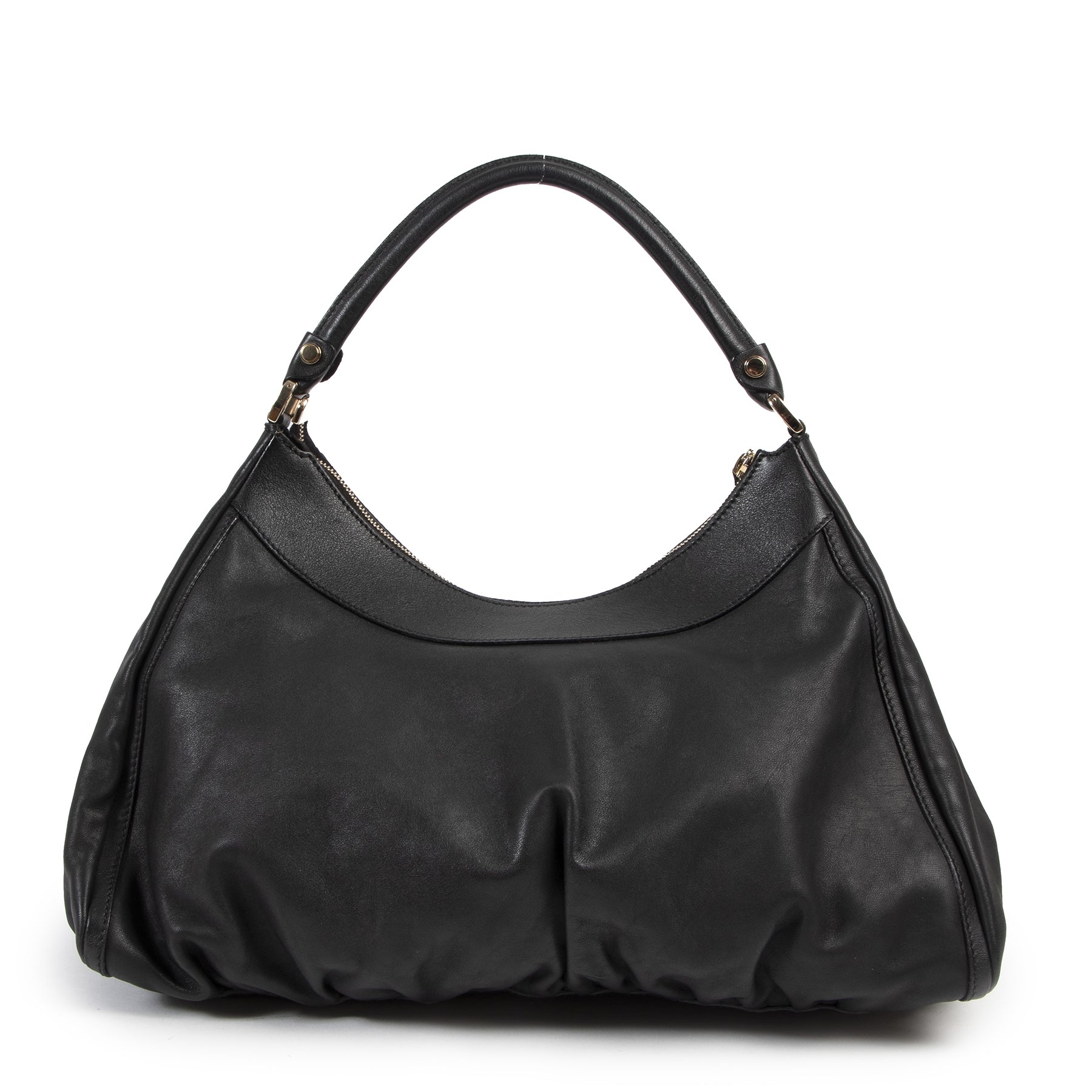 Authentieke Tweedehands Gucci Black Leather D-Ring Shoulder Bag juiste prijs veilig online shoppen luxe merken webshop winkelen Antwerpen België mode fashion