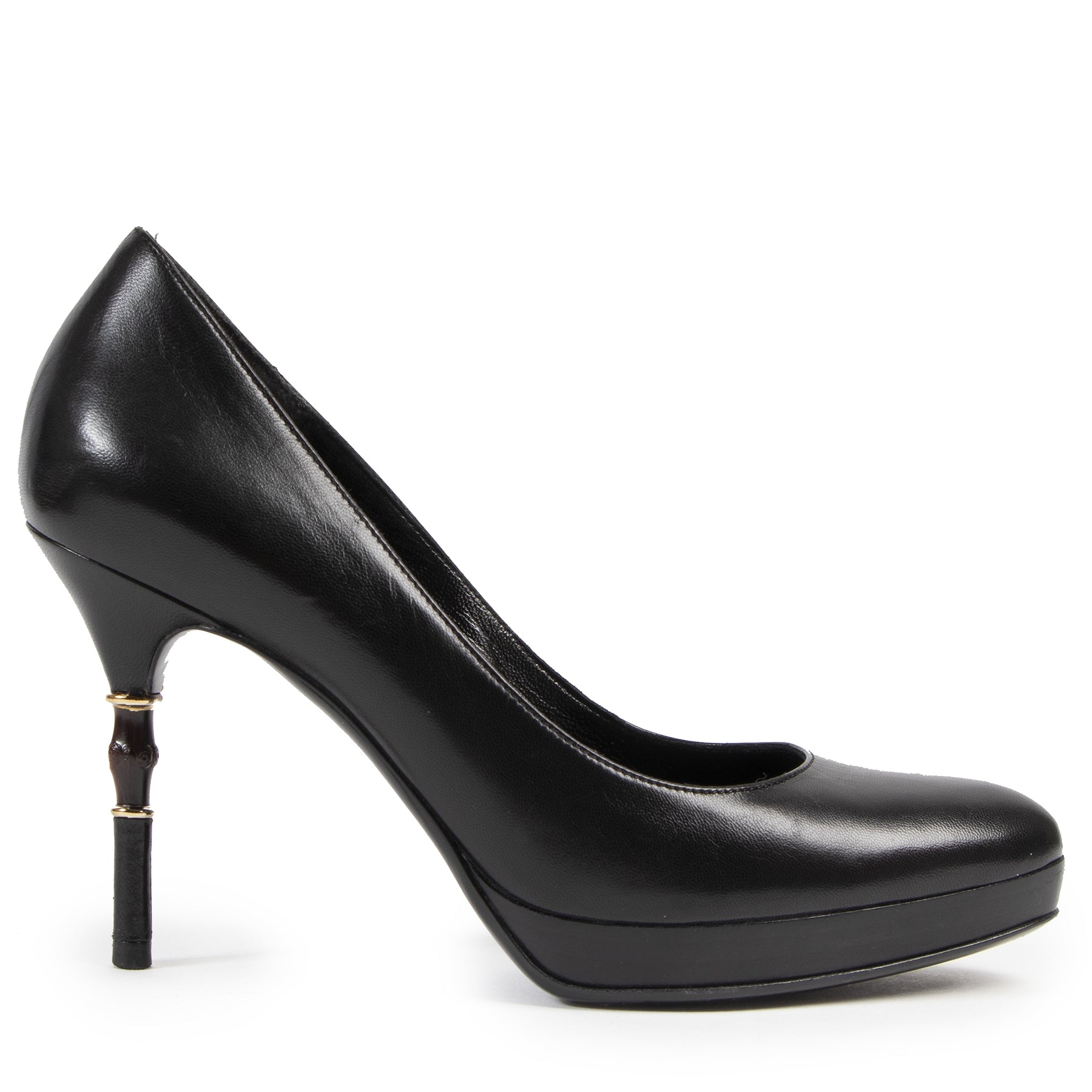 Authentieke Tweedehands Gucci Black Leather Bamboo Pumps - Size 36 juiste prijs veilig online shoppen luxe merken webshop winkelen Antwerpen België mode fashion