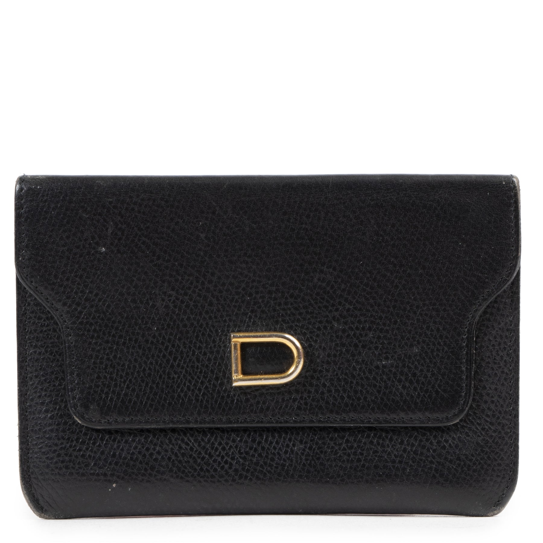 Authentieke Tweedehands Delvaux Black D Logo Wallet juiste prijs veilig online shoppen luxe merken webshop winkelen Antwerpen België mode fashion