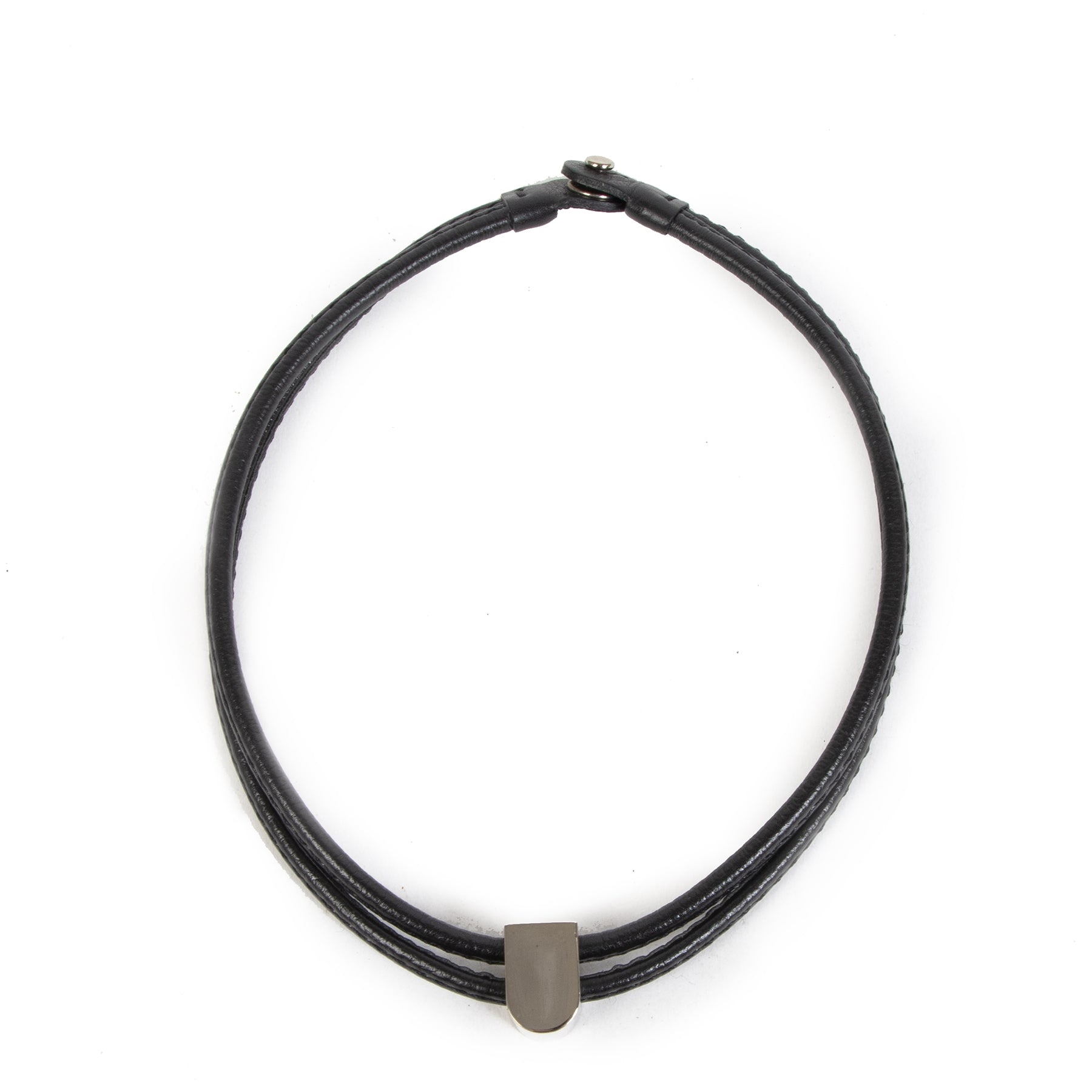 Authentieke Tweedehands Delvaux Black Leather Necklace Silver D juiste prijs veilig online shoppen luxe merken webshop winkelen Antwerpen België mode fashion