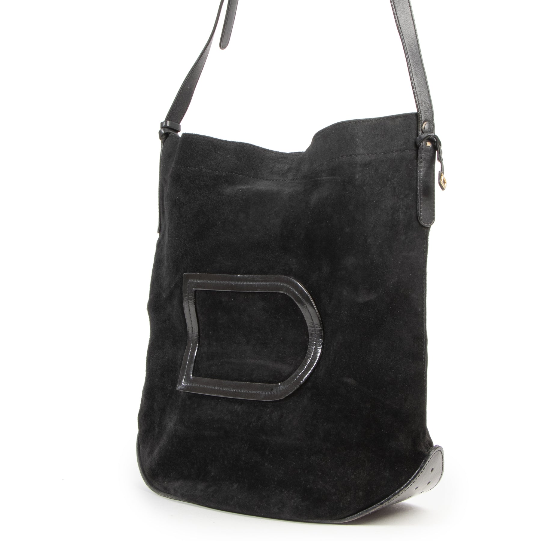 Authentic secondhand Delvaux Black Le Pin Suede Bag designer bags fashion luxury vintage webshop safe secure online shopping high end brands