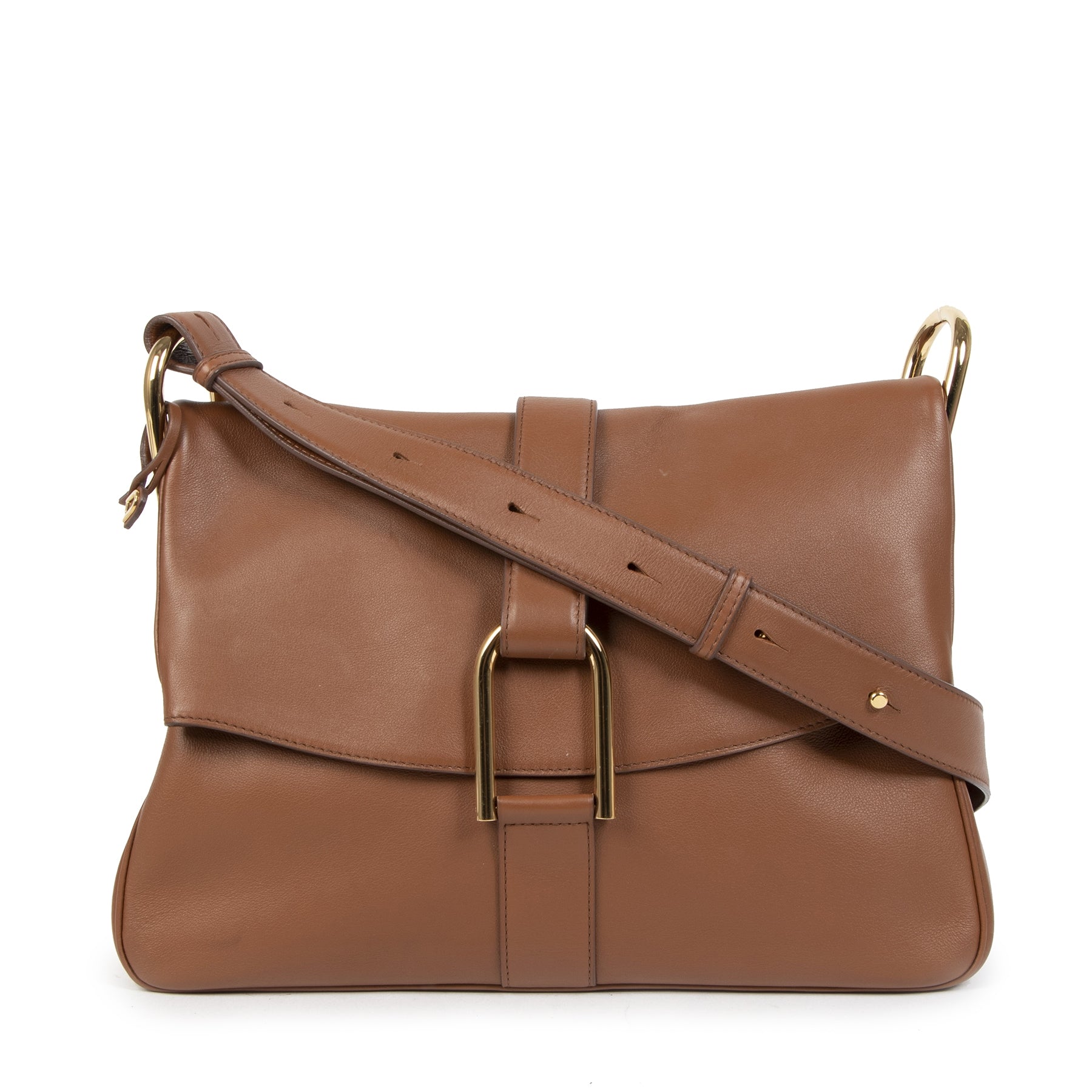 Koop authentieke tweedehands Delvaux handtassen voor de juiste prijs bij LabelLOV Delvaux Polo Givry Camel Shoulder Bag