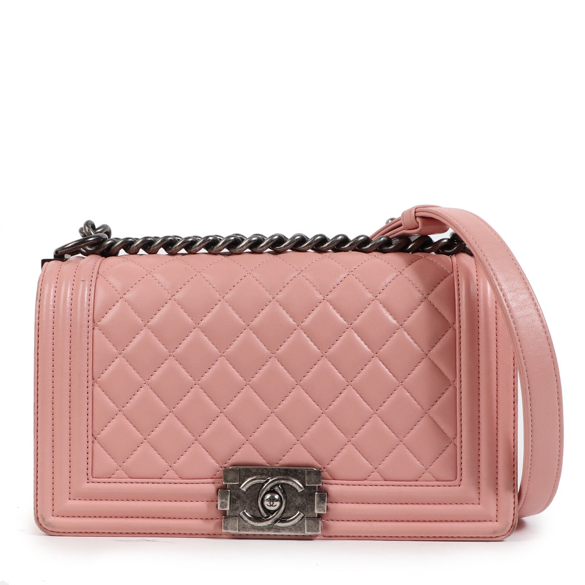 Buy an authentic second hand Chanel Pink Medium Boy Bag in very good condition at Labellov.com