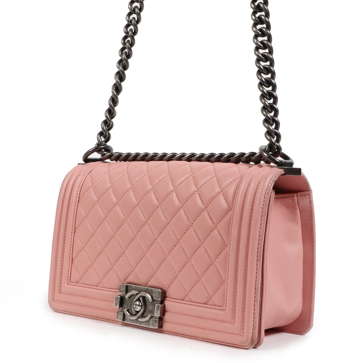 Buy an authentic second hand Chanel Pink Medium Boy Bag in very good condition at Labellov.com