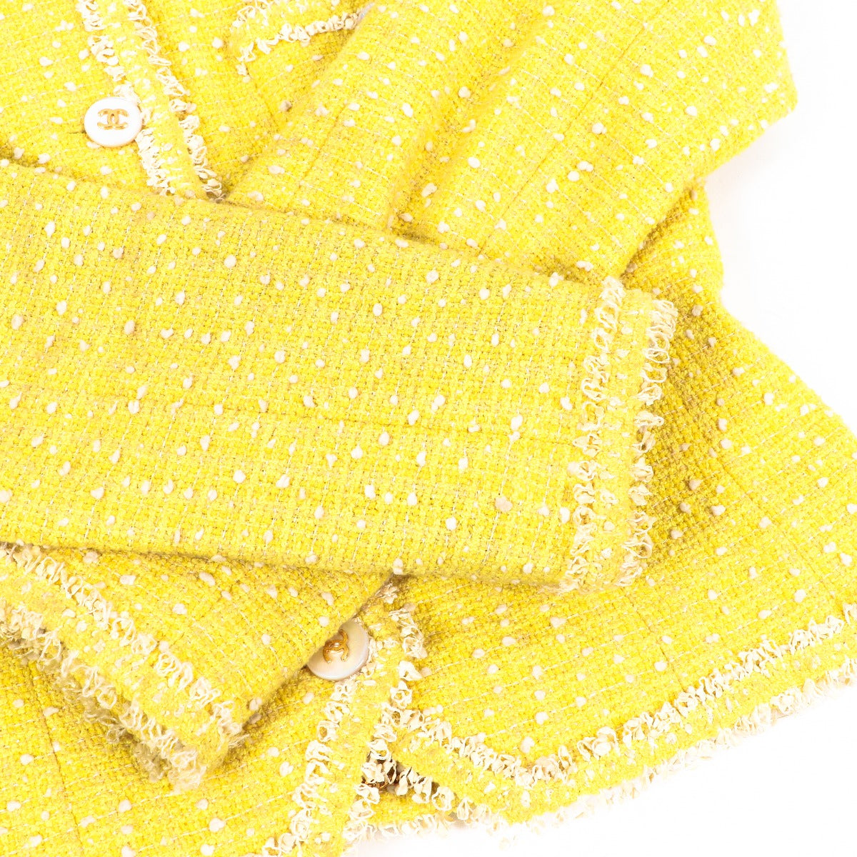 Chanel Spring 1997 Yellow Tweed Jacket & Skirt Set - Size FR38