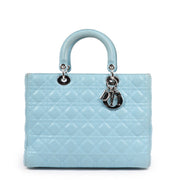 Buy an authentic second hand Christian Dior Blue Cannage Lambskin Lady Dior Top Handle Bag in good condition at Labellov Antwerp.