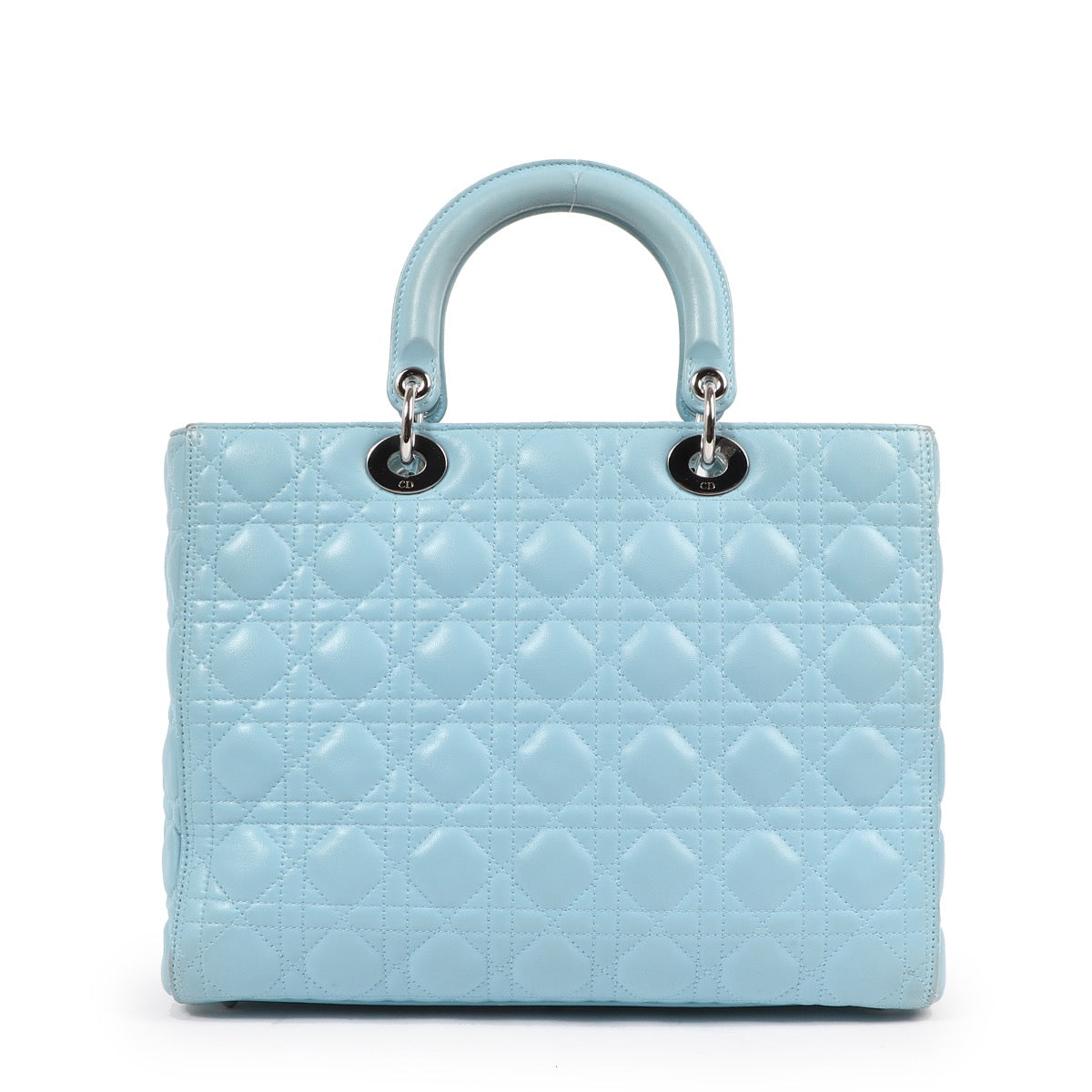 Buy an authentic second hand Christian Dior Blue Cannage Lambskin Lady Dior Top Handle Bag in good condition at Labellov Antwerp.