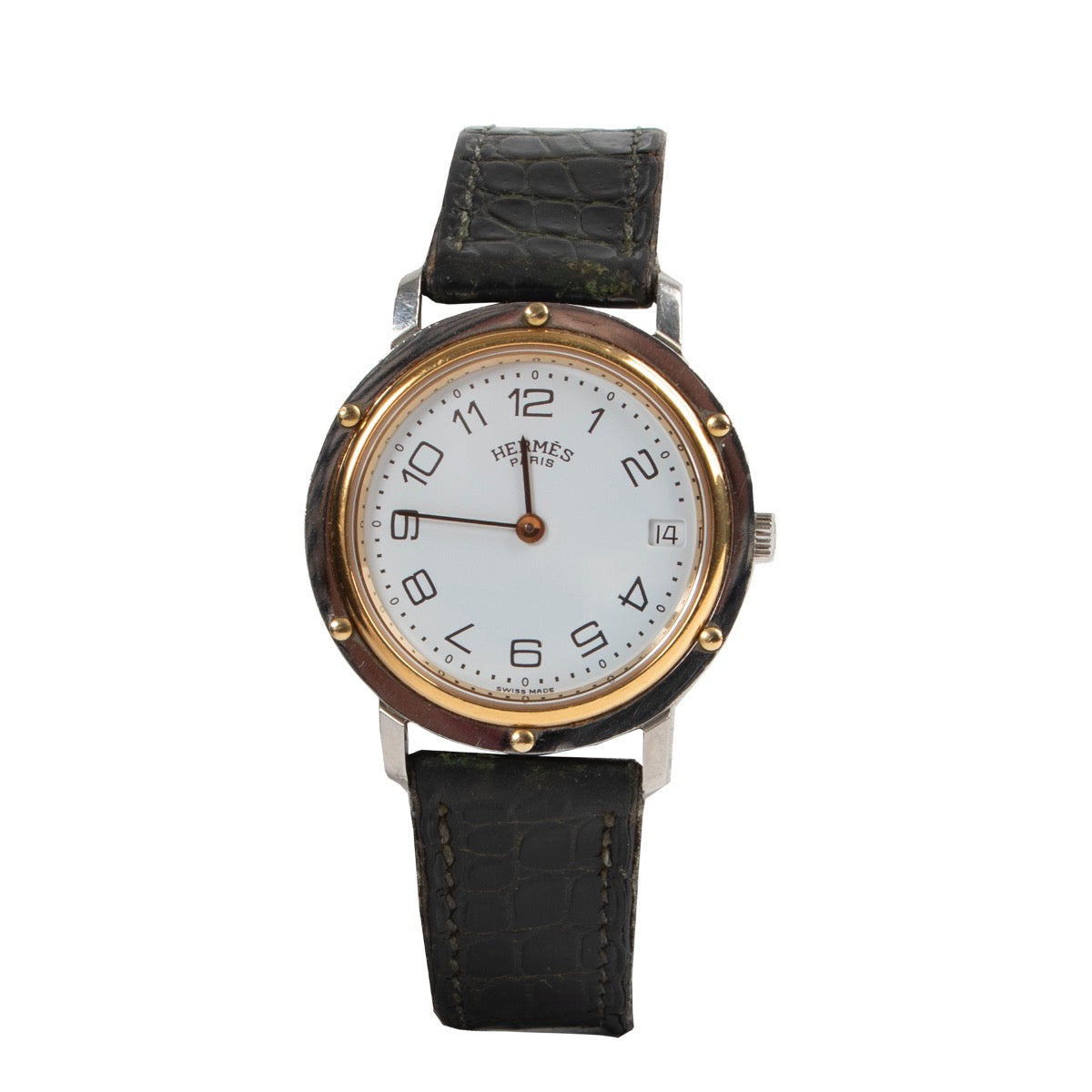 Shop safe online at Labellov in Antwerp this 100% authentic second hand Hermès Green Alligator Clipper 34mm Watch