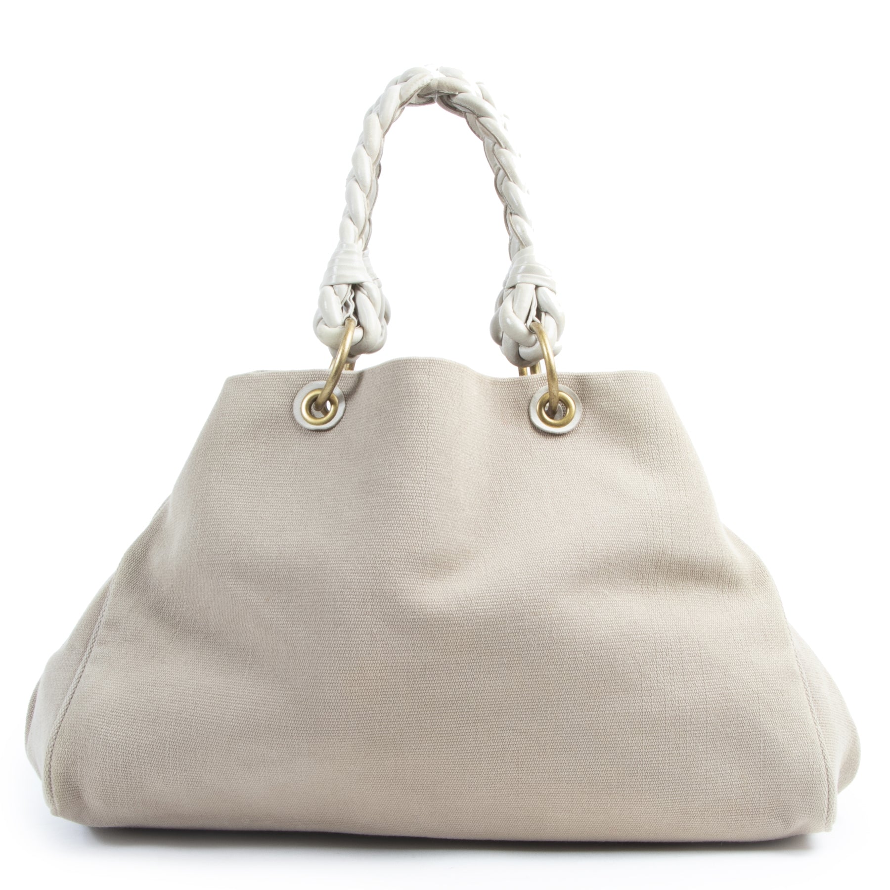 Bottega Veneta Beige Canvas Braided Tote Bag for the best price