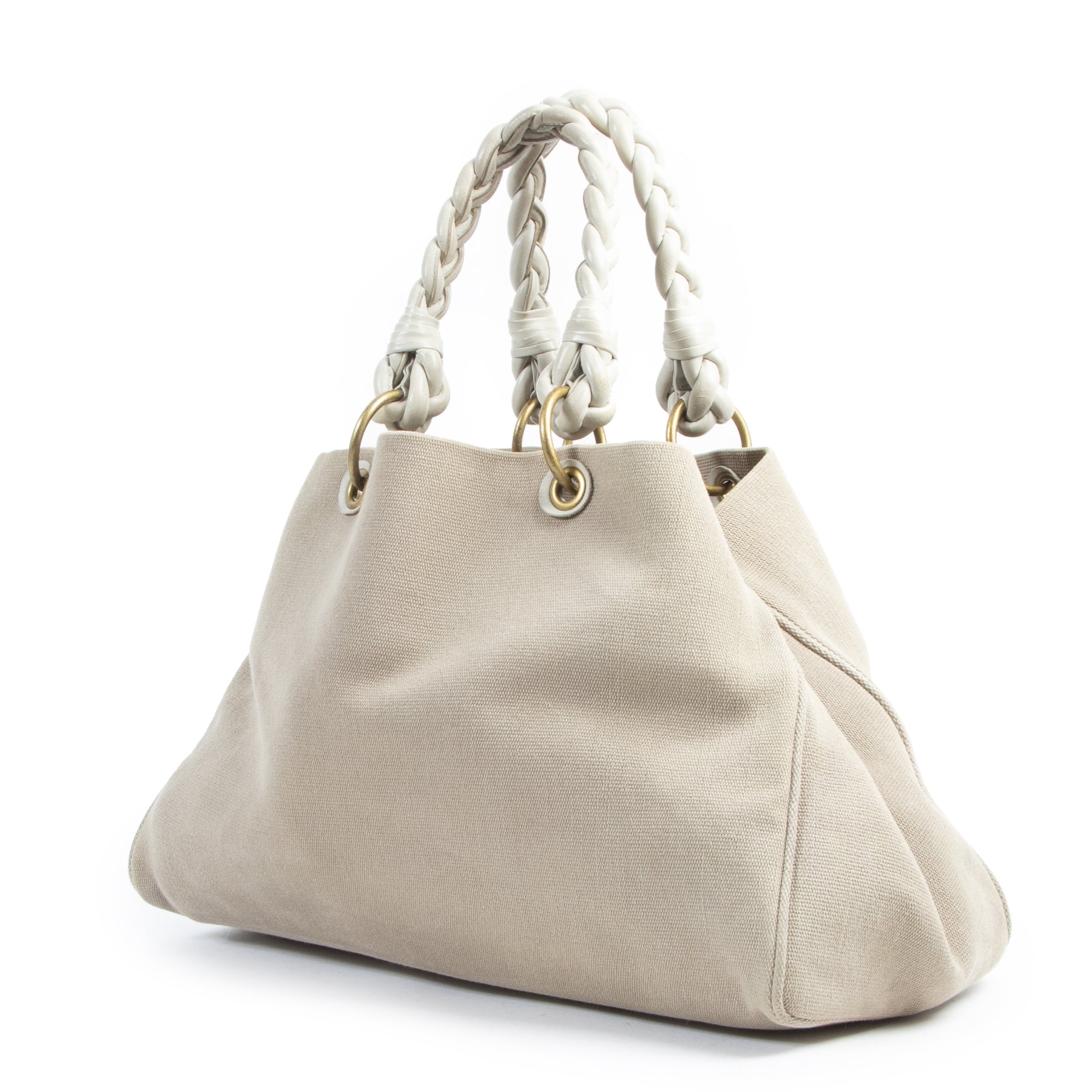 Bottega Veneta Beige Canvas Braided Tote Bag pour le meilleur prix