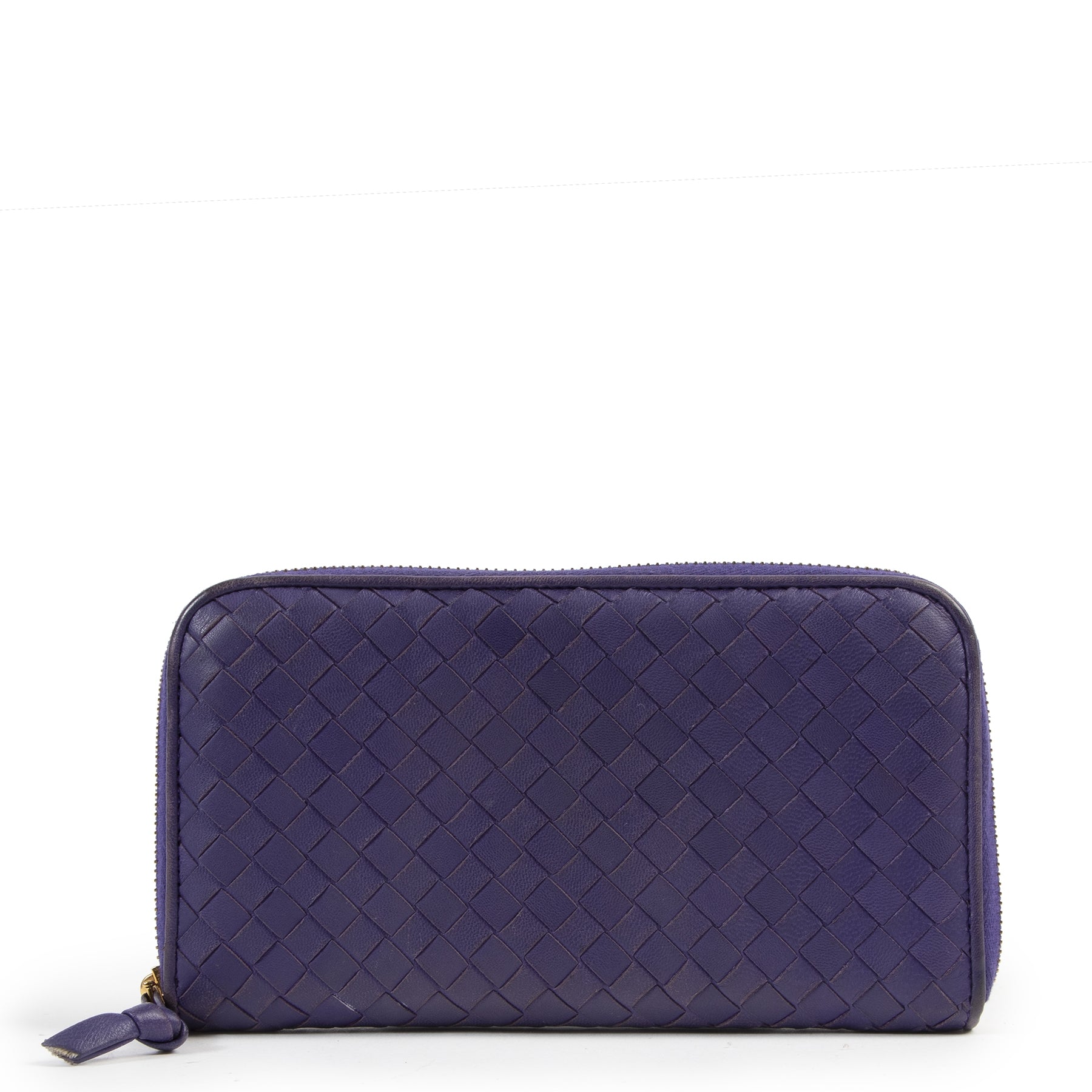 Bottega Veneta Purple Intrecciato Zip-Around Wallet for sale at labellov secondhand luxury