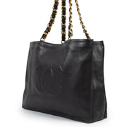 Authentieke Tweedehands Chanel Black Leather CC Tote Bag juiste prijs veilig online shoppen luxe merken webshop winkelen Antwerpen België mode fashion