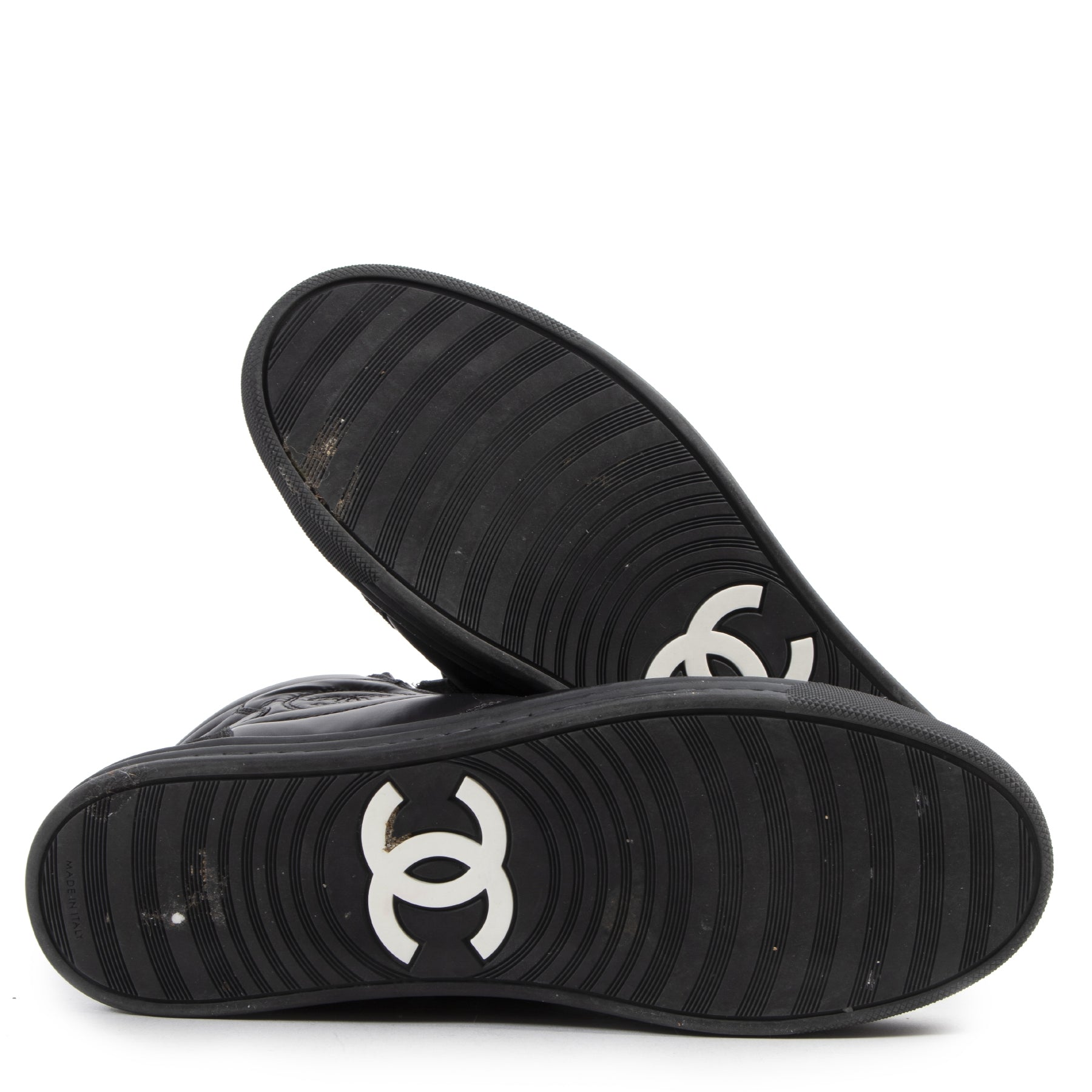 Chanel Black Leather CC Double Zip High Top Sneakers - Size 41,5