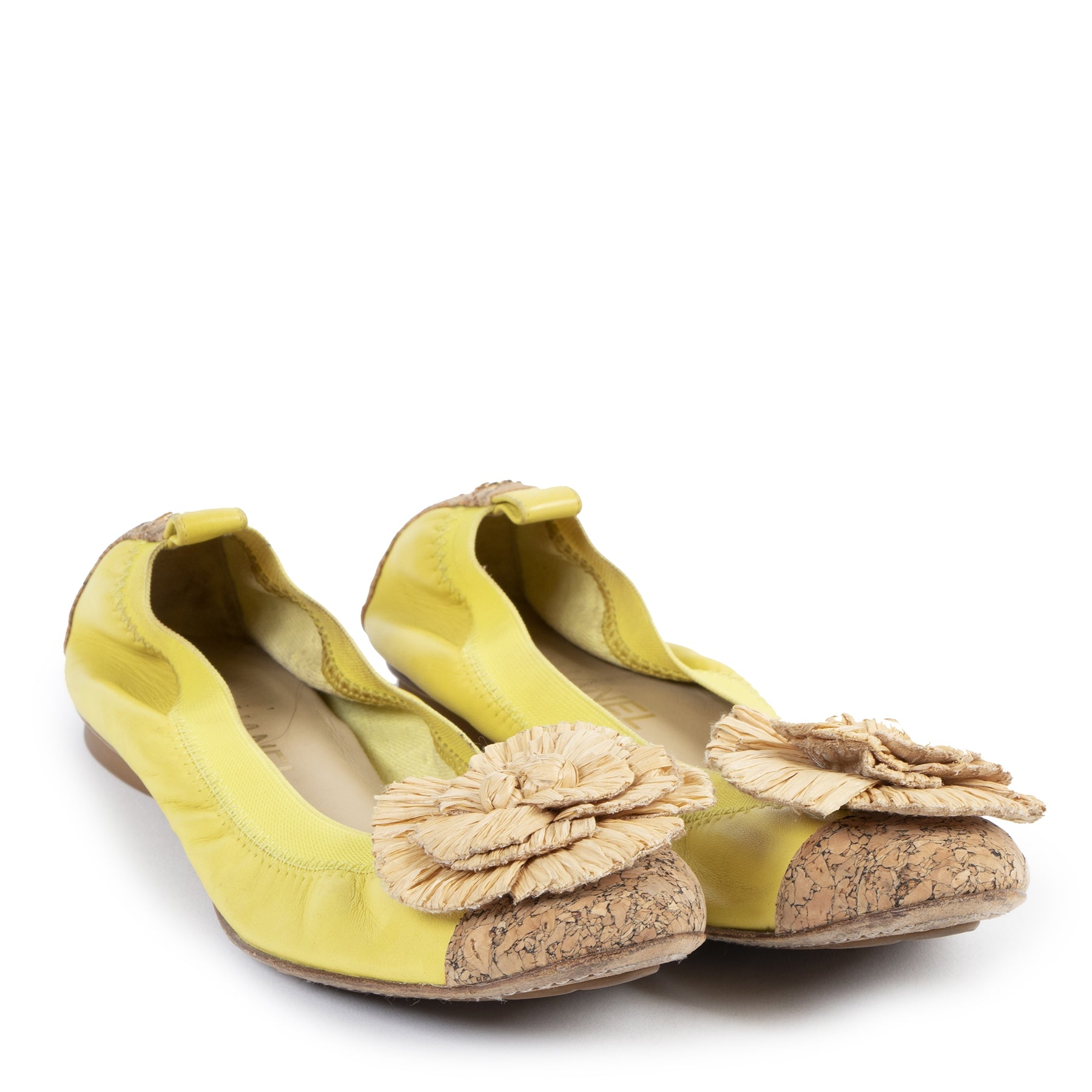 Chanel Yellow Straw Flower Ballerinas - Size 39,5