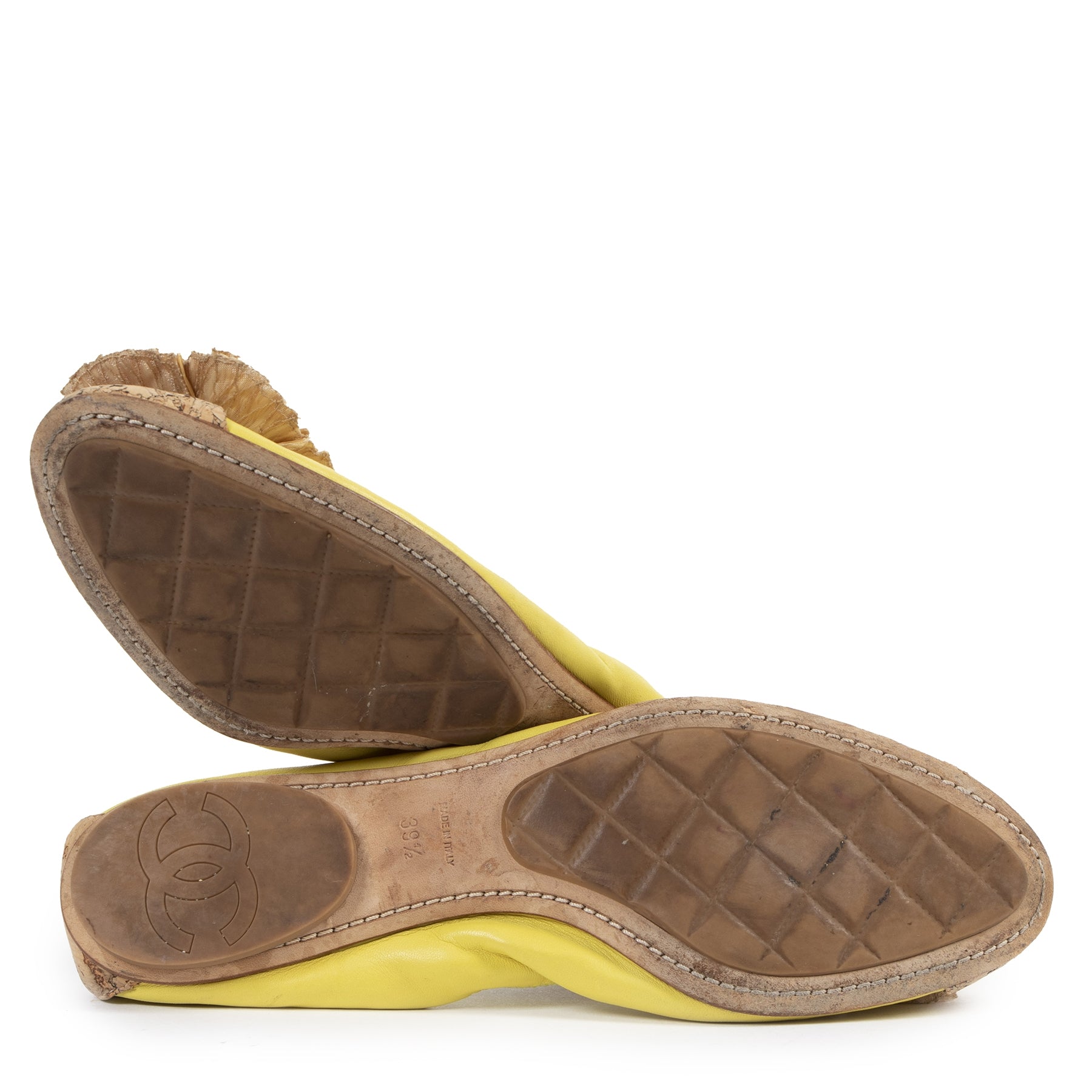 Chanel Yellow Straw Flower Ballerinas - Size 39,5