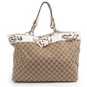 Gucci Beige Ebony GG Canvas Positano Tote Bag for sale at Labellov