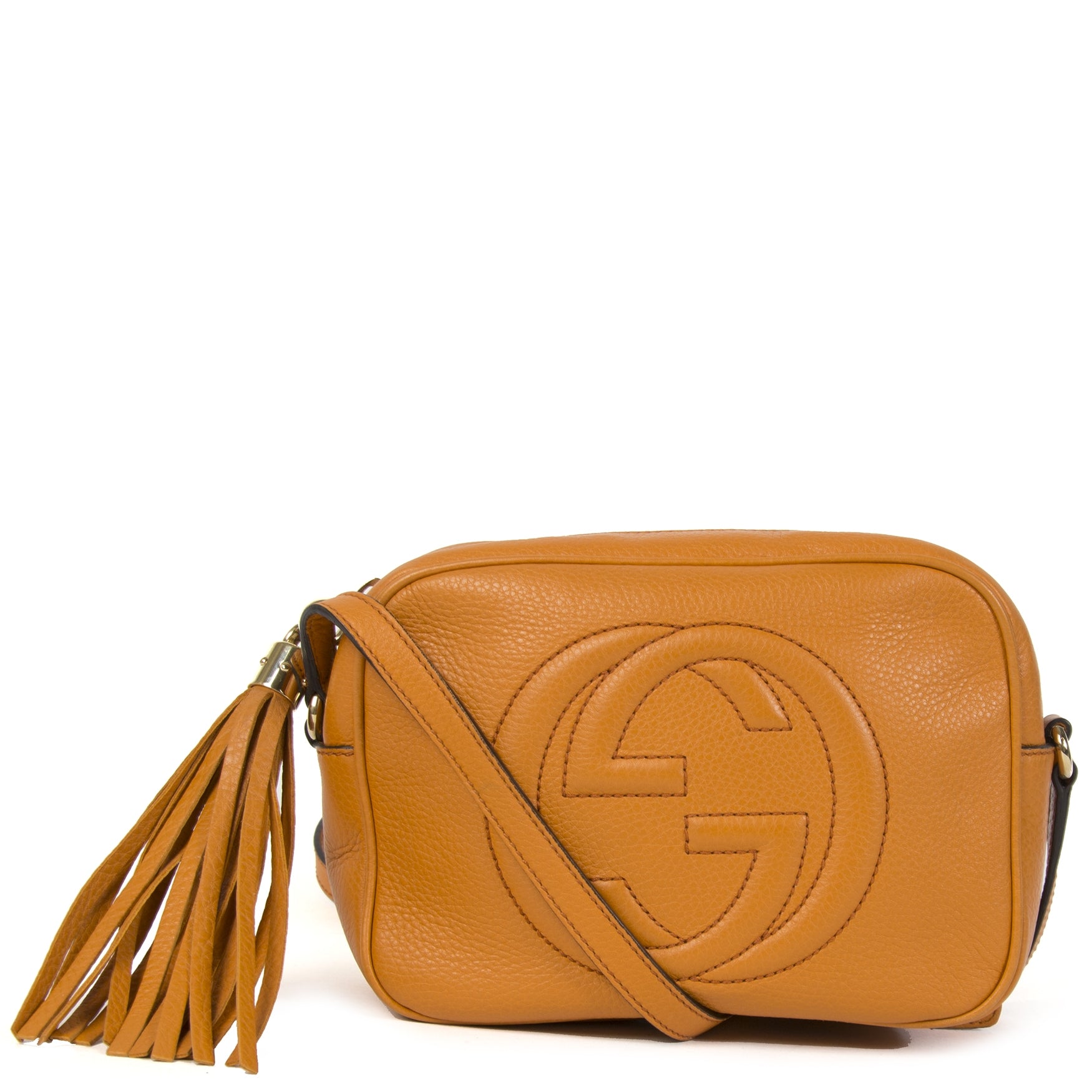 Authentieke tweedehands vintage Gucci Small Orange Soho Disco Bag koop online webshop LabelLOV