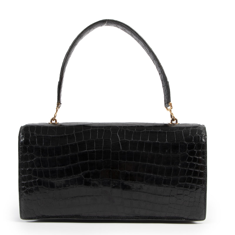 Authentic secondhand Hermès Black Vintage Croco Shoulder Bag designer bags fashion luxury vintage webshop safe secure online shopping
