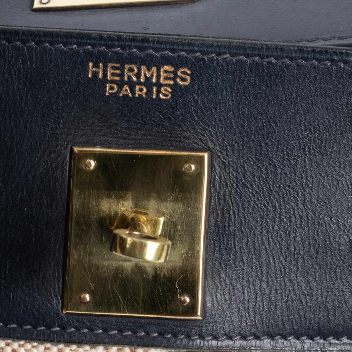 Hermès Kelly 32 Canvas/Bleu Marine Box GHW