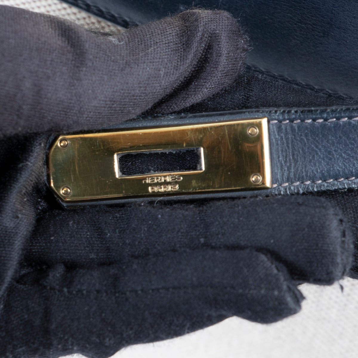 Hermès Kelly 32 Canvas/Bleu Marine Box GHW