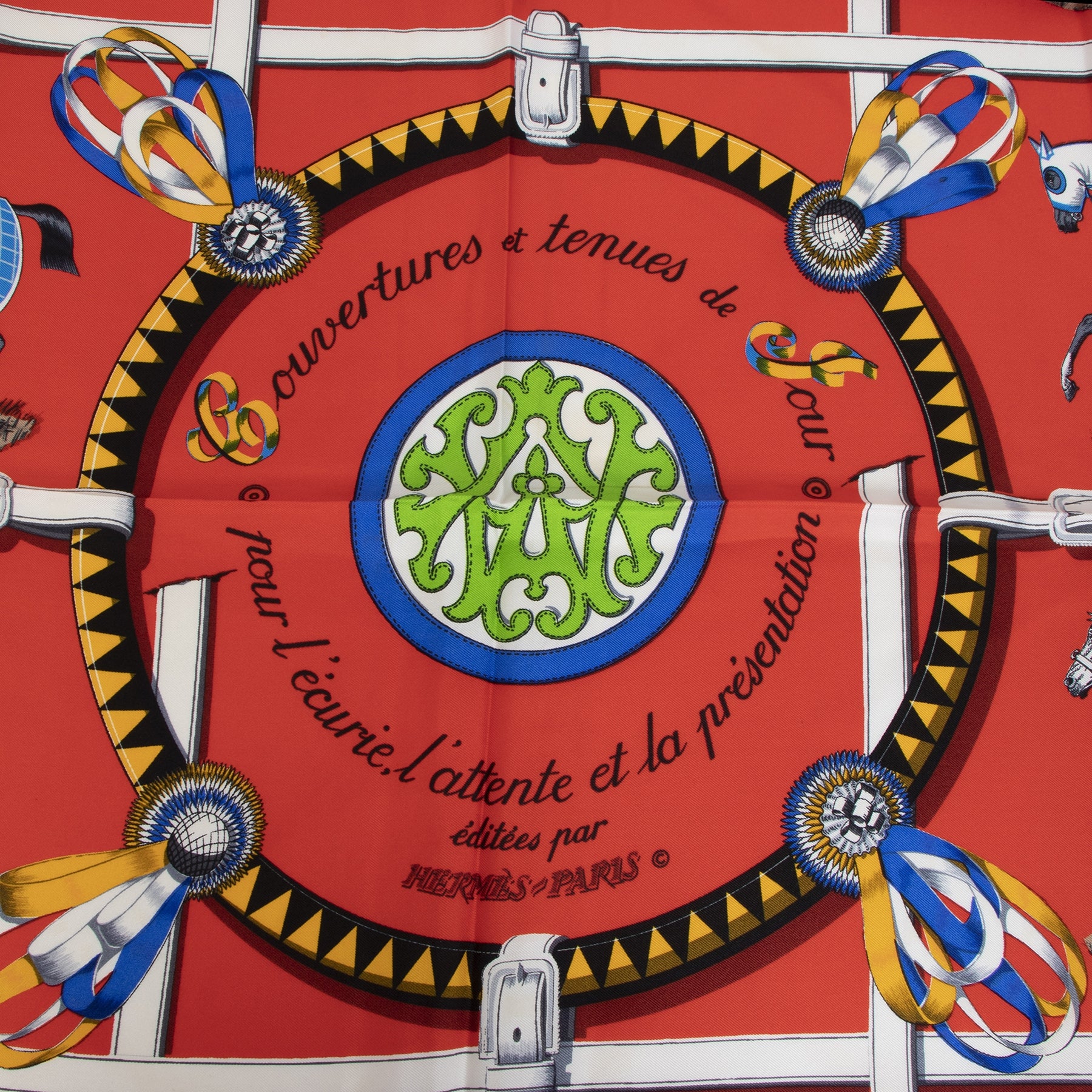 Authentic secondhand Hermès Red Carré Couvertures Et Tenues De Jour Scarf designer accessories designer brands fashion luxury vintage webshop safe secure online shopping worldwide shipping delivery